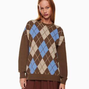 Aritzia Sunday Best Peggy Sweater Cable-knit Argyle Cognac/ Humus Beige Pullover
